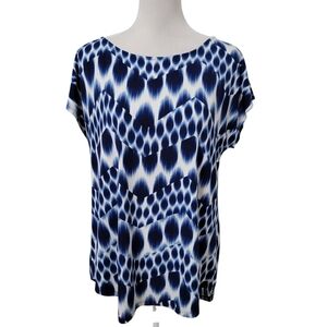 Chico's Size 2 (L/12) Blue White Abstract ZigZag Pattern Top